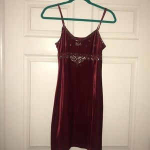 Ralph Lauren Dark Red Beaded Velvet Mini Dress